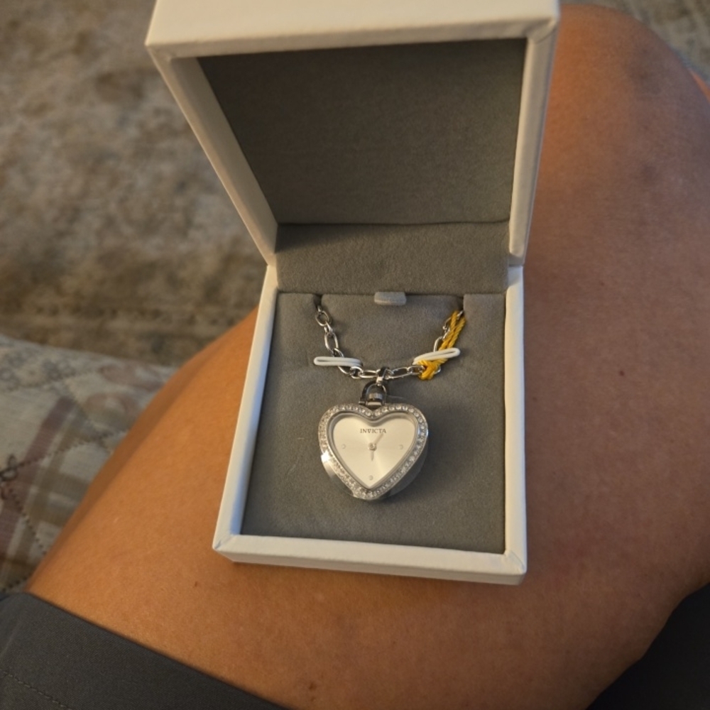 Invicta Silver Heart Necklace with Crystal Accents